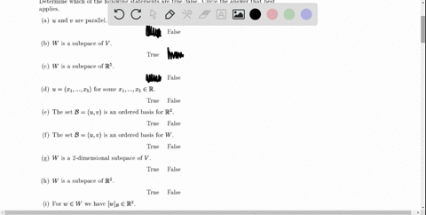 let-v-be-a-vector-space-with-dim-v-5-fix-two-linearly-independent-vectors-uu-v-and-set-b-uv-define-w-span-b-determine-which-of-the-following-statements-are-truefalse-circle-the-answer-that-b-58085