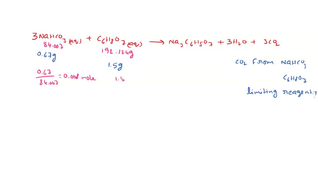 SOLVED: Determine the limiting reagent for this reaction by calculating ...