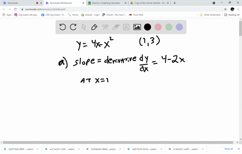 a-find-the-slope-of-the-tangent-line-to-the-parabola-y-4x-x2-at-the-point-1-3-i-using-definition-1-ii-using-equation-2-b-find-an-equation-of-the-tangent-line-in-part-a-c-graph-the-parabola-and-the-t-2