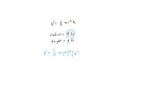 the-volume-of-a-cone-with-height-h-and-radius-r-can-be-found-using-the-formula-v-1-3-r-2-h-find-the-volume-of-a-cone-with-radius-9-feet-and-height-6-feet