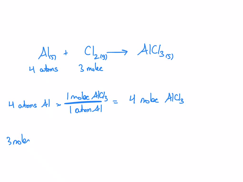 SOLVED: Four Aluminum atoms combine with three chlorine molecules to ...