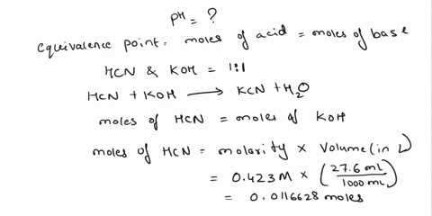 what-is-the-ph-at-the-equivalence-point-in-the-titration-of-a-276-ml-sample-of-a-0423-m-aqueous-hydrocyanic-acid-solution-with-a-0431-m-aqueous-potassium-hydroxide-solution-ph-51872
