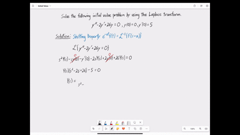 point-use-the-laplace-transfomm-t0-solve-the-following-initial-value-problem-y-_-y-26y-0-y0-0-y-0-5-first-using-y-for-the-laplace-transform-of-yt-ie_-y-cylt-find-the-equation-you-get-by-taki-54368