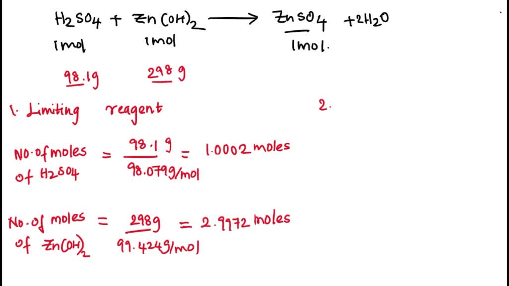 SOLVED For the following reaction, 98.1 grams of sulfuric acid are