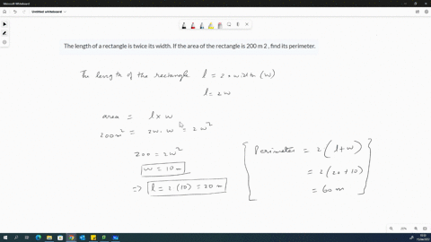 the-length-of-a-rectangle-is-twice-its-width-if-the-area-of-the-rectangle-is-200-m-2-find-its-perimeter-27891