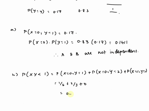 1-the-joint-probability-mass-function-pmf-of-the-discrete-random-variables-x-and-y-is-given-by-x-0-1-y-1-16-0-2-23-16-a-are-x-and-y-independent-b-compute-pxy-1-and-p2x-y-1-c-find-py-1-x-1-d-74165