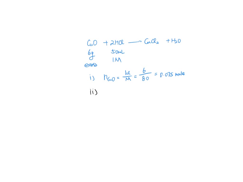 SOLVED Copper (II) oxide reacts with dilute hydrochloric acid. CuO(s