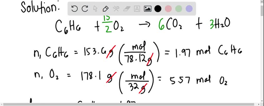 SOLVED: If 153.6 g of benzene (C6H6) are reacted with 178.1 g of oxygen ...