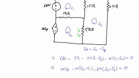 440-use-the-mesh-current-method-to-find-the-power-pspice-delivered-by-the-dependent-voltage-source-in-the-multisim-circuit-seen-in-figp440-figure-p440-50-ww-660v-15-10-ww-25-20-uos-89904