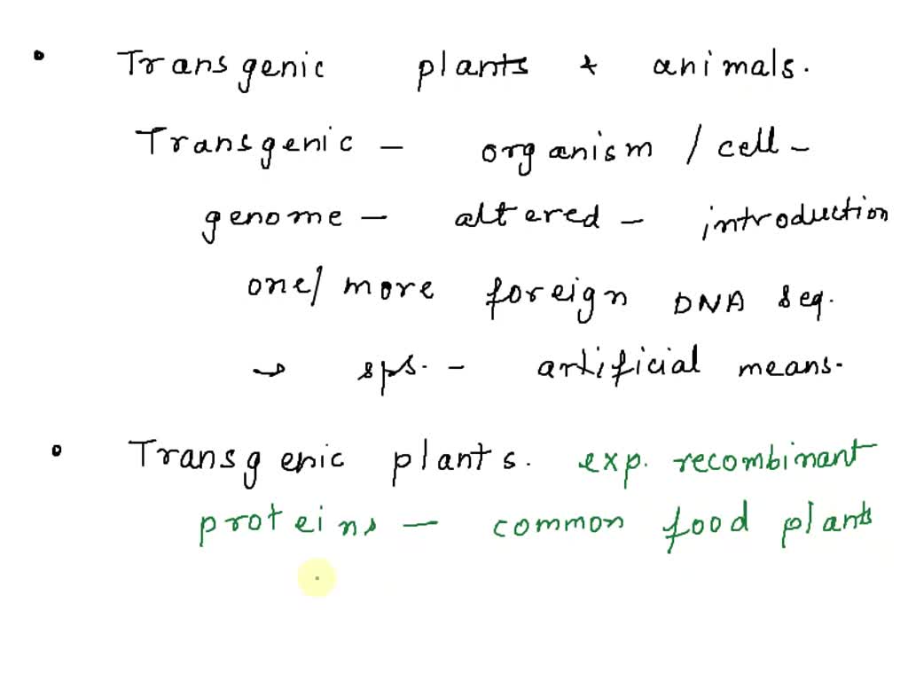 SOLVED: summarize the various uses for transgenic animals and plants in  biotechnology, agriculture or medical applications.