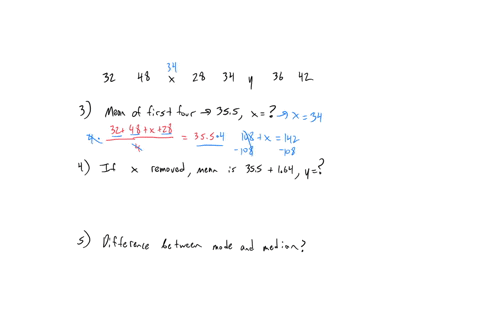 questions-3-5-refer-to-the-data-below-32-48-x-28-34-36-42-question-3-4-marks-if-the-mean-of-the-first-four-numbers-is-355-the-value-of-mathrmx-is-a-34-b-33-c-32-d-35-question-4-4-marks-if-mathrmx-is-r