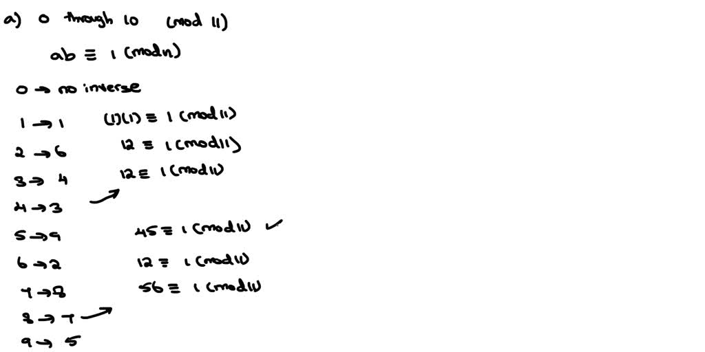 SOLVED: Extra problem: We say that is the inverse of b modulo n if ab ...