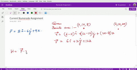 find-the-work-done-by-a-force-f-8i-6j-9k-that-moves-an-object-from-the-point-0-10-8-to-the-point-6-12-20-along-a-straight-line-the-distance-is-measured-in-meters-and-the-force-in-newtons-2