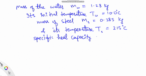 a-128kg-sample-of-water-at-100c-is-in-a-calorimeter-you-drop-a-piece-of-steel-with-a-mass-of-0385kg-at-215c-into-it-after-the-sizzling-subsides-what-is-the-final-equilibrium-temperature-make-24814