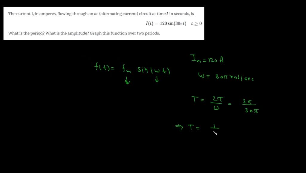 SOLVED: The current I, in amperes, flowing through an ac (alternating ...