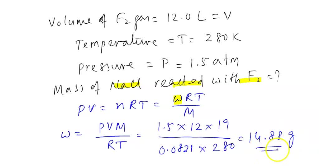 SOLVED: Part 1. A chemist reacted 12.0 liters of F2 gas with NaCl in ...