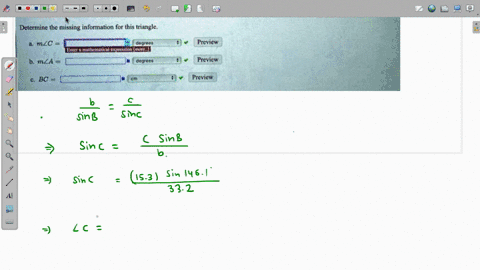 for-triangle-abc-we-are-given-that-mz-b-1461-ab-153-cm-and-ac-332-cm-we-can-use-the-law-of-sincsas-wcll-a8-othcr-properties-of-triangles-t0-determine-all-of-the-missing-information-153-cmt-1-97184