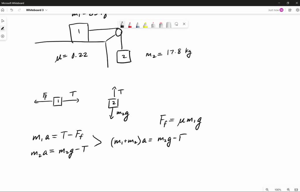 SOLVED: block of mass 39 kg on horizontal surface connecteo Mass m2 16. ...