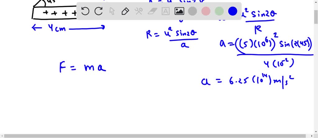 An electron is launched at a 45 angle and a speed of 5.0 x 106 m/s from ...