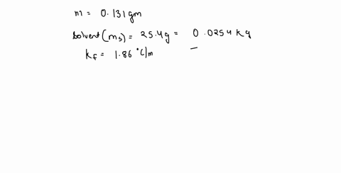 a-solution-is-prepared-by-dissolving-0131-g-of-a-molecular-substance-in-254-g-of-water-kf-186-ocm-if-the-solution-has-a-freezing-point-of-0104-oc-what-is-the-molecular-mass-of-the-substance-66244