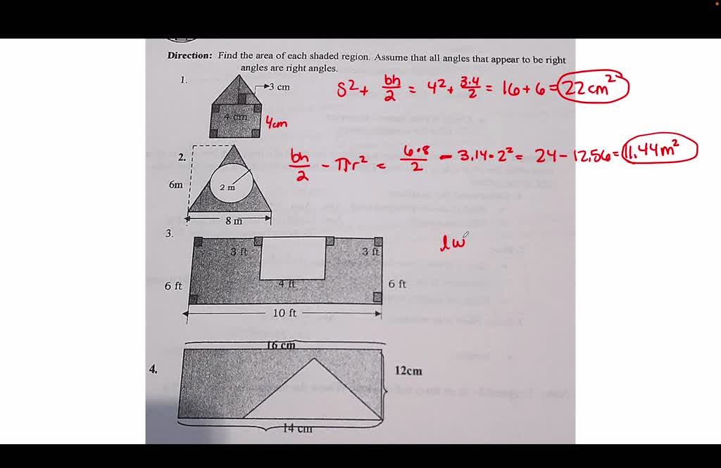 SOLVED 'Direction Find the area of each shaded region. Assume that