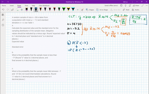 a-random-sample-of-size-n-38-is-taken-from-a-population-with-mean-72-and-standard-deviation-4-use-table-1-a-calculate-the-expected-value-and-the-standard-error-for-the-sampling-distribution-97918