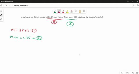 m-and-n-are-two-distinct-numbers-m-is-25-more-than-n-their-sum-is-275-what-are-the-values-of-m-and-n-34082
