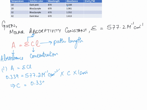 calculate-the-equilibrium-concentrations-of-cocl4-2-at-each-temperature-using-beers-law-a-ebc-use-a-value-of-1-cm-for-the-path-length-the-wavelength-corresponds-to-the-absorbance-by-cocl4-2-55657