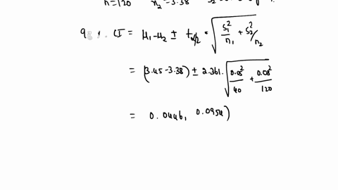 simple-random-sample-of-40-inner-city-gas-stations-shows-a-mean-price-for-regular-unleaded-gasoline-to-be-345-with-a-standard-deviation-of-005-while-a-simple-random-sample-of-120-suburban-st-23556