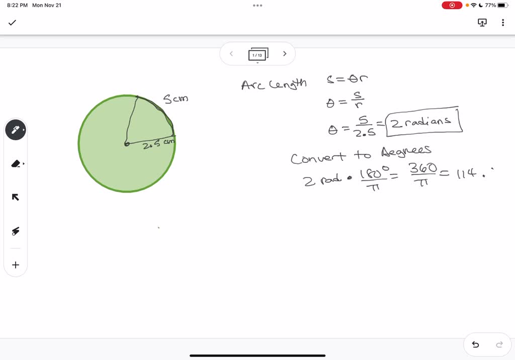 SOLVED: a) determine the measure of the central angle that is formed by ...