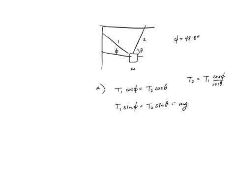 in-the-figure-a-package-of-mass-m-hangs-from-a-short-cord-that-is-tied-to-the-wall-via-cord-1-and-to-the-ceiling-via-cord-2-cord-1-is-at-angle-497o-with-the-horizontal-cord-2-is-at-angle-a-for-what-va