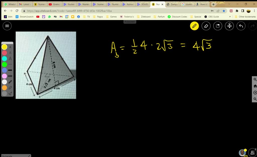 SOLVED: The pyramid shown has an equilateral triangle for a base: The ...