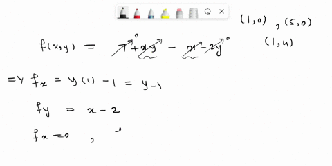 find-the-absolute-maximum-and-minimum-values-of-f-on-the-set-d-fx-y-7-xy-x-2y-d-is-the-closed-triangular-region-with-vertices-1-0-5-0-and-1-4-absolute-maximum-value-absolute-minimum-value-00858