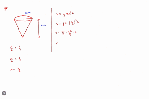 a-water-tank-has-the-shape-of-an-inverted-circular-cone-with-a-base-radius-of-2m-and-a-height-of-4m-if-water-is-being-pumped-into-the-tank-at-a-rate-of-2-cubic-meters-per-minute-find-the-rat-95119