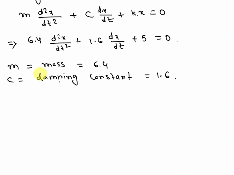 a-force-of-5-pounds-stretches-spring-foot-inass-weighing-64-pounds-is-attached-to-the-spring-and-the-system-is-then-immersed-in-medium-that-offers-damping-force-numerically-equal-to-16-times-88903