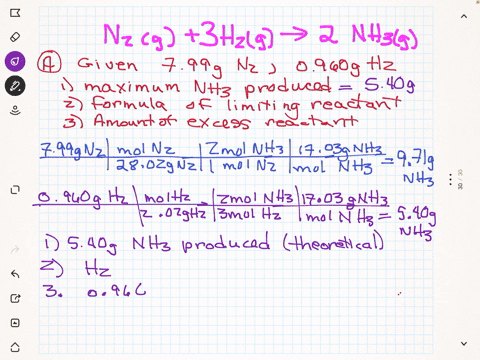 part-a-for-the-following-reaction-799-grams-of-nitrogen-gas-are-allowed-to-react-with-0960-grams-of-hydrogen-gas-nitrogen-g-hydrogen-g-ammonia-g-what-is-the-maximum-amount-of-ammonia-that-ca-73886