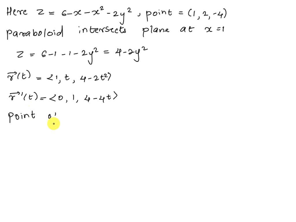 SOLVED: The paraboloid z = 6 - x - x^2 - 2y^2 intersects the plane x ...