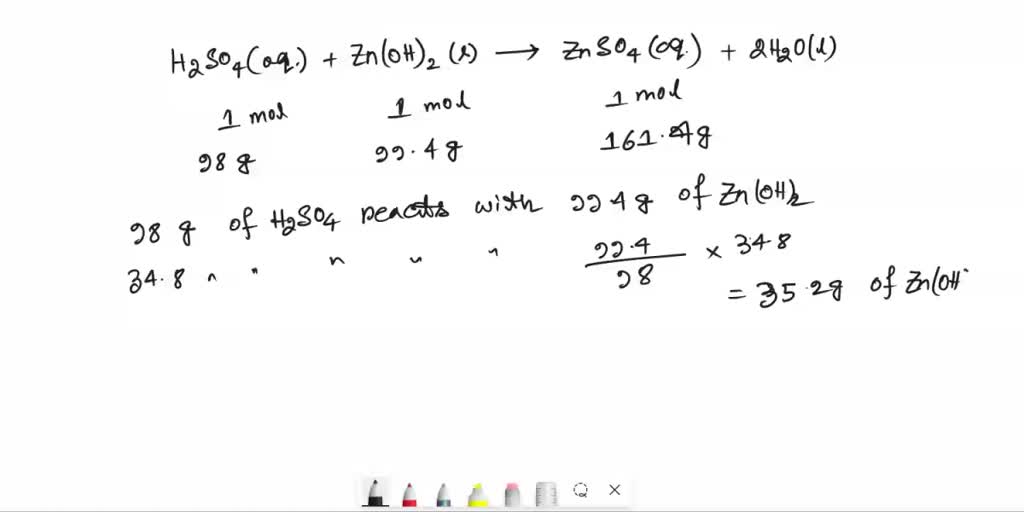 SOLVED: For the following reaction, 34.8 grams of sulfuric acid are ...