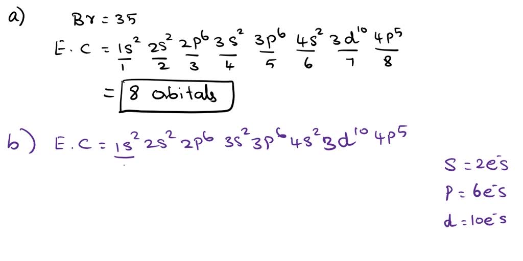 SOLVED a) How many electroncontaining orbitals does a bromine atom have in the ground state? b