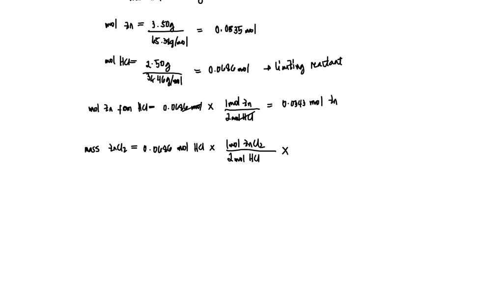 In this problem, zinc reacts with hydrochloric acid to make zinc