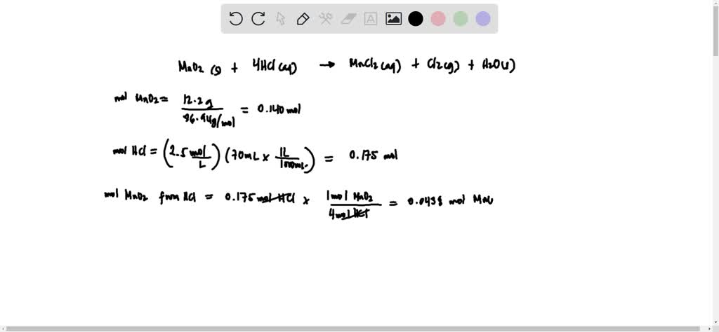 The reaction of MnO2(s) + 4HCl(aq) â†’ MnCl2(aq) + Cl2(g) + H2O(l) was ...