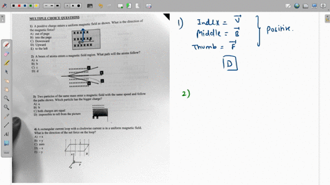 mullile-chqicequestions-shown-what-is-the-direetion-of-uniform-magnetic-field-as-positive-charges-entets-magnetic-force-of-page-xxxxx-anin-the-page-xxi-downward-90-d-upward-xxxxxx-e-to-the-l-86496