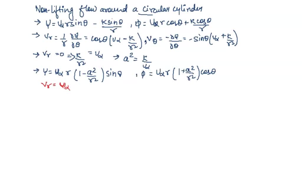 SOLVED: Q6: Consider the non-lifting flow over a circular cylinder ...