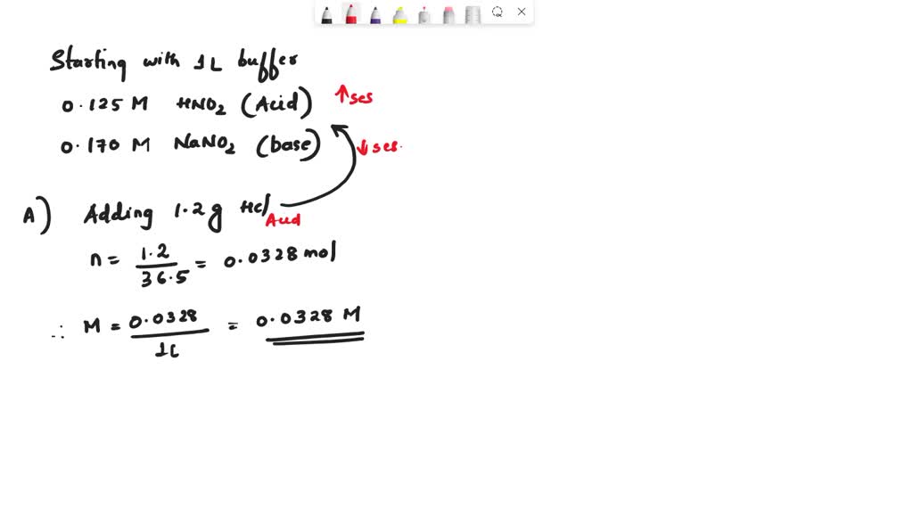 SOLVED: A 1.0-L buffer solution is 0.125 M in HNO2 and 0.170 M in NaNO2 ...