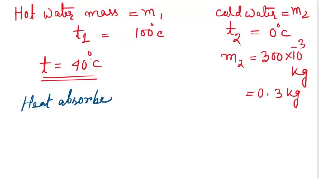 Hot water at 100°C is added to 300 g of water at 0° C until the final