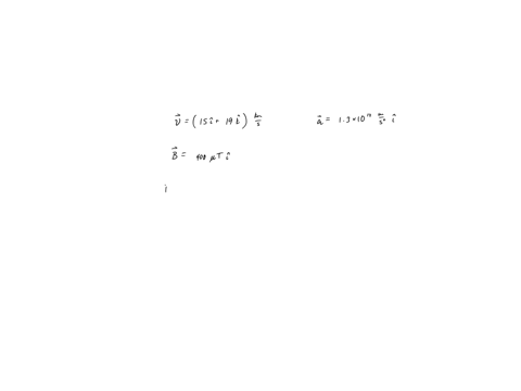 an-electron-has-an-initial-velocity-of-150j-190k-kms-and-a-constant-acceleration-of-1301012-ms2i-in-a-region-in-which-uniform-electric-and-magnetic-fields-are-present-if-b-400ti-find-the-ele-46756
