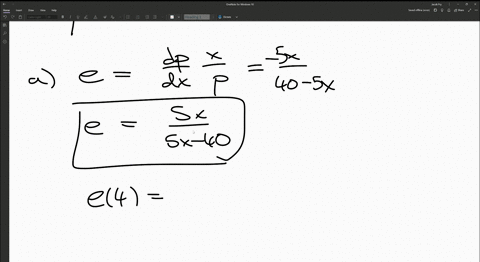 the-demand-function-for-a-product-is-given-below-p-40-5x-0-x-8-a-find-the-price-elasticity-of-demand-when-x-4-b-find-the-values-of-x-and-p-that-maximize-the-total-revenue-x-units-p-c-for-the-66732
