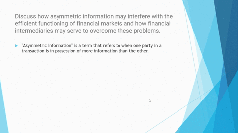 discuss-how-asymmetric-information-may-interfere-with-the-efficient-functioning-of-financial-markets-and-how-financial-intermediaries-may-serve-to-overcome-these-problems-46213
