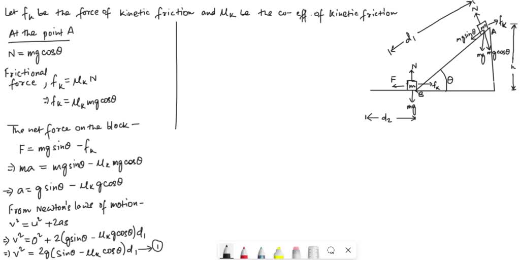 SOLVED: A block of mass m is dropped from rest down a ramp of height h1 ...