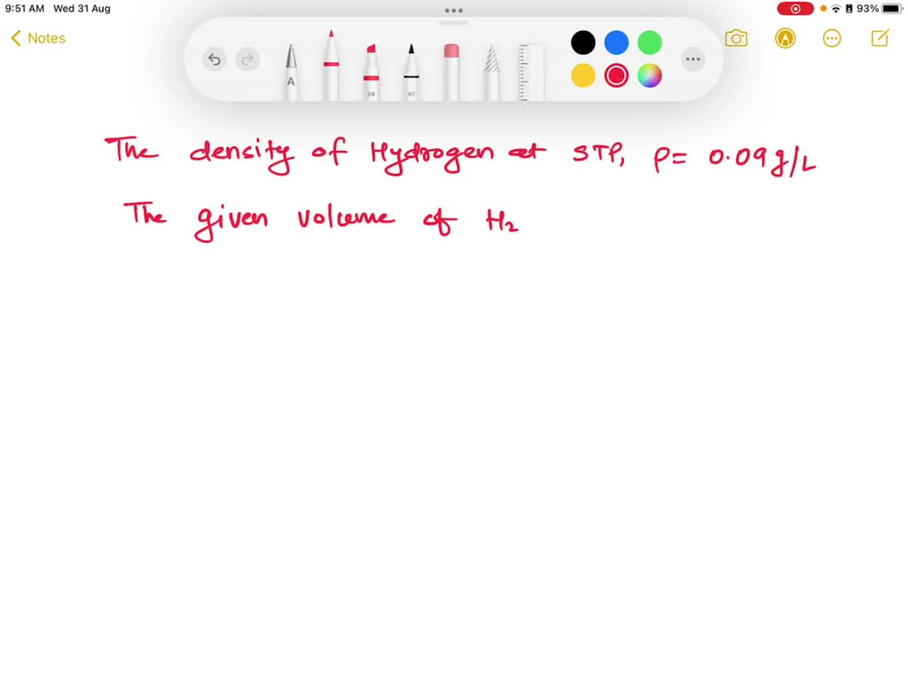SOLVED The density of hydrogen at STP is 0.09 g/l. What is the mass of